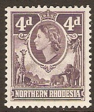 Northern Rhodesia 1953 4d Slate-lilac. SG66.